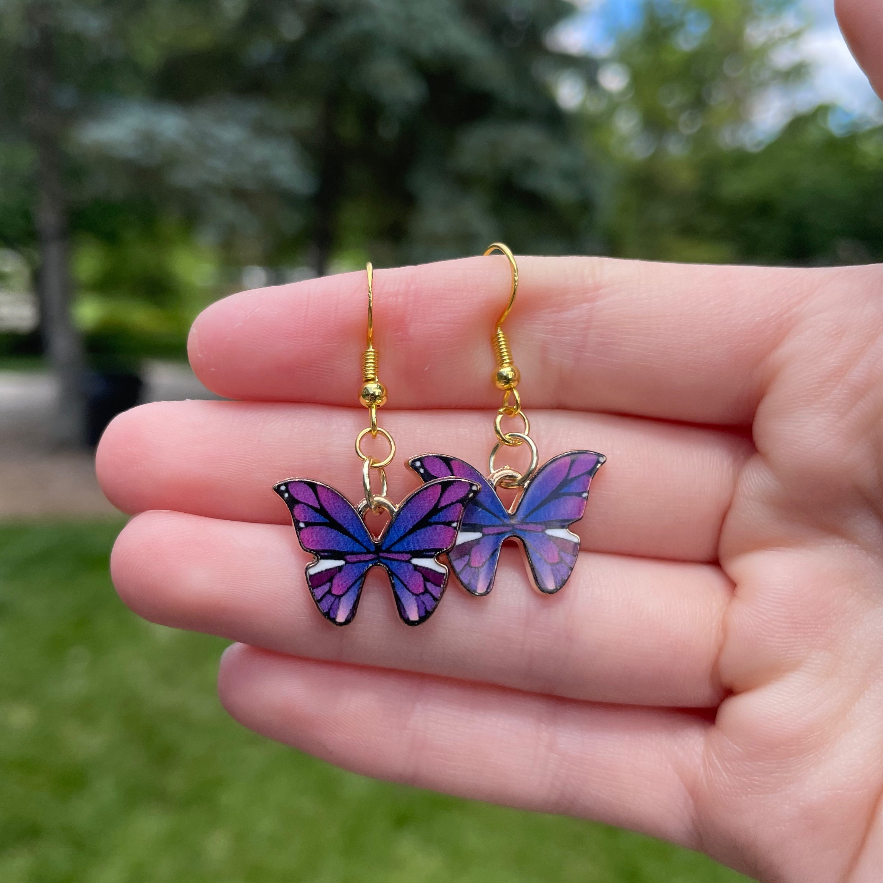 Silver Lavender Butterfly Huggie Earrings