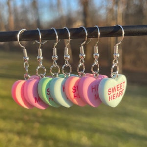 Valentine&#39;s Heart Candy Dangle Earrings | Novelty Earrings | Unique Earrings | Fun Earrings | Holiday Earrings | Cute Earrings