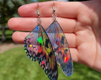 Rainbow Butterfly Wing Earrings | Novelty Earrings | Unique Earrings | Fun Earrings | Pretty Earrings | Pride Earrings