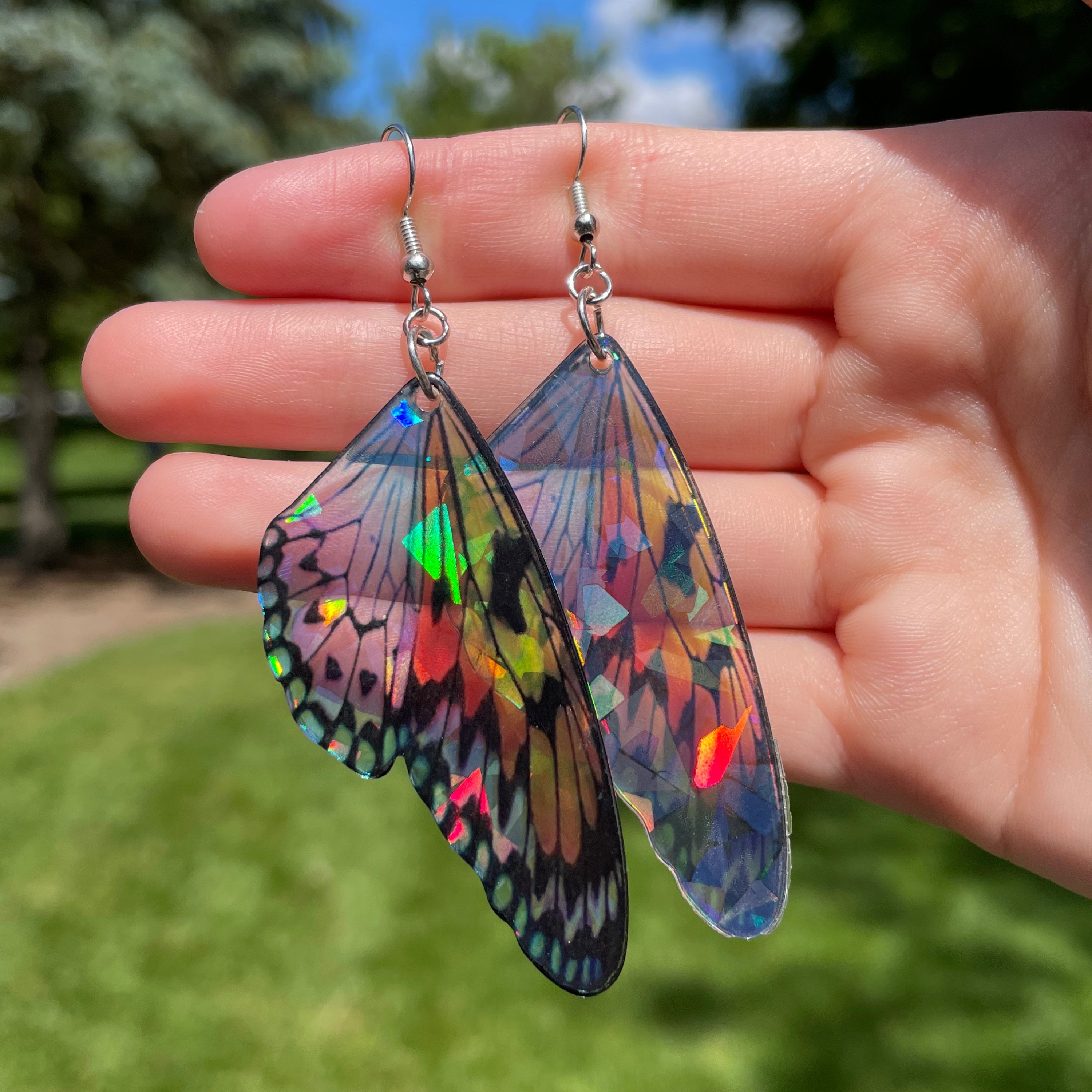 Rainbow Butterfly Wing Earrings Novelty Earrings Unique Earrings