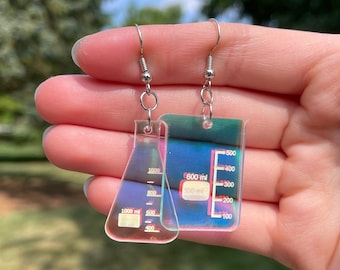 Iridescent Acrylic Flask and Beaker Earrings | Unique Earrings | Fun Earrings | STEM Earrings | Science Earrings | Teacher Earrings
