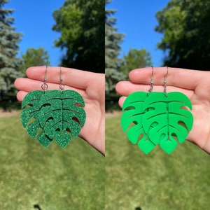 BIG Monstera Leaf Dangle Earrings Novelty Earrings Unique Earrings Fun Earrings Plant Mom Earrings image 1