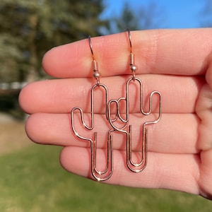 Rose Gold Cactus Paperclip Dangle Earrings | Novelty Earrings | Unique Earrings | Fun Earrings | Paperclip Earrings