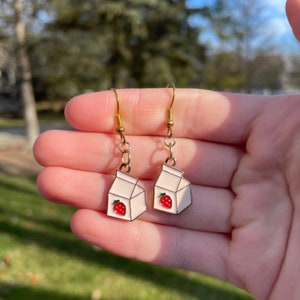 Strawberry Milk Earrings | Novelty Earrings | Unique Earrings | Fun Earrings