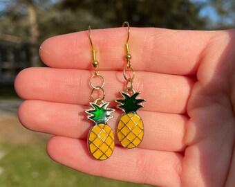 Enamel Pineapple Earrings | Novelty Earrings | Unique Earrings | Fun Earrings | Pretty Earrings
