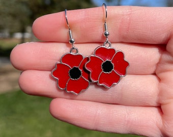 Poppy Flower Dangle Earrings | Novelty Earrings | Unique Earrings | Fun Earrings | Flower Earrings | Remembrance Earrings