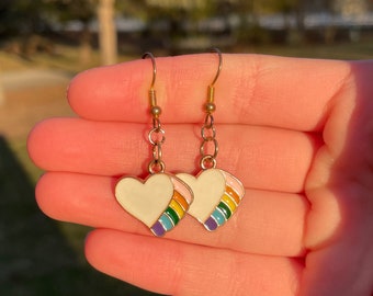 White Heart Dangle Earrings | Novelty Earrings | Unique Earrings | Fun Earrings | Holiday Earrings | Cute Earrings | Valentine's Earrings