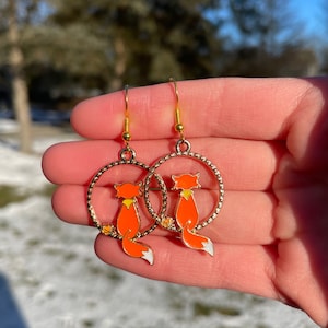 Fox in the Moon Dangle Earrings | Novelty Earrings | Unique Earrings | Pretty Earrings | Dangle Earrings | Whimsical Earrings