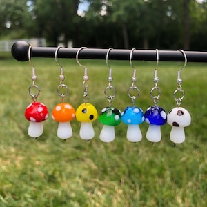 Glass Mushroom Dangle Earrings | Novelty Earrings | Unique Earrings | Fun Earrings
