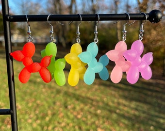 Colorful Balloon Dog Dangle Earrings | Novelty Earrings | Unique Earrings | Fun Earrings | Cute Earrings | Animal Earrings