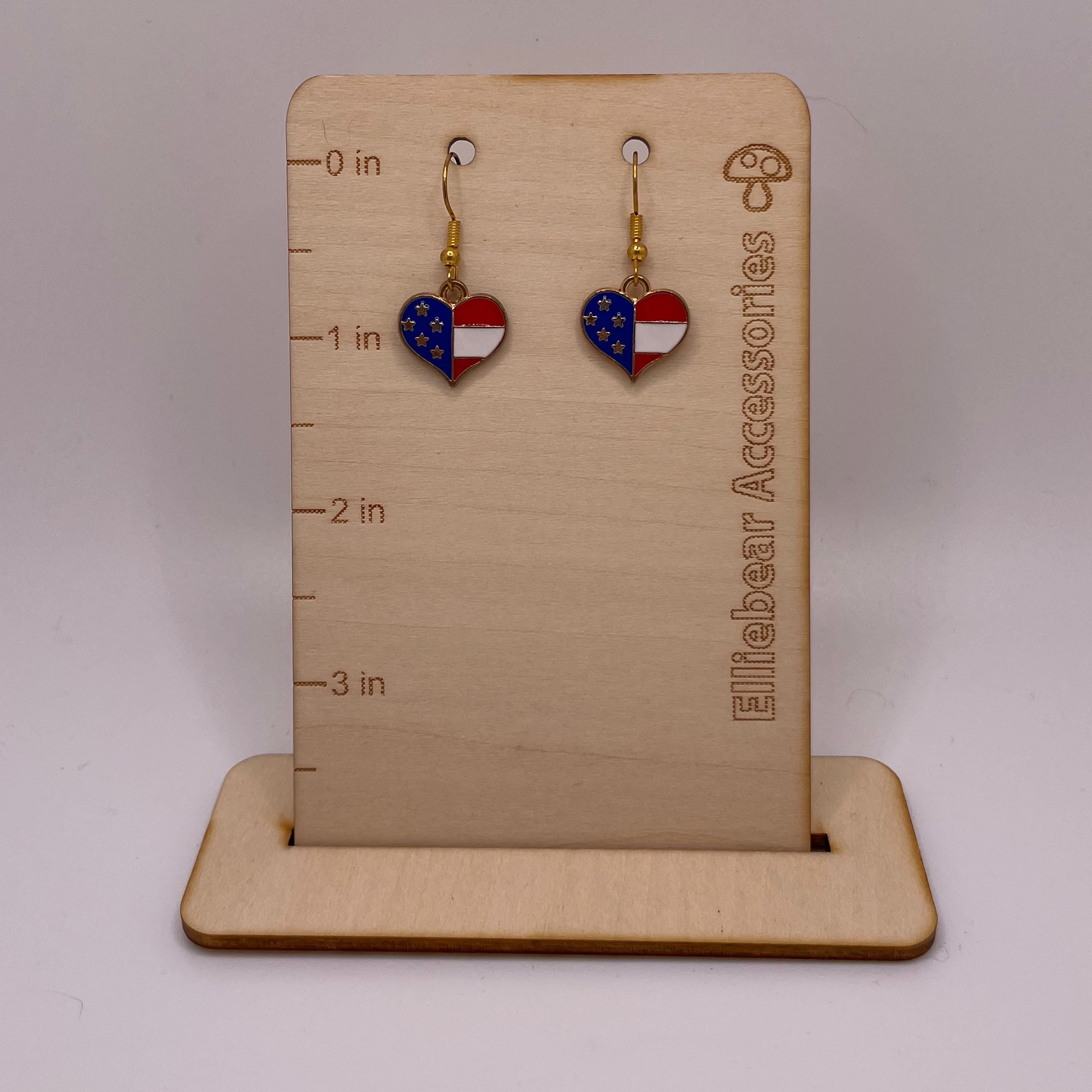USA Flag Heart Dangle Earrings - Acrylic Patriotic Earrings For 4th Of July, Independence Day, Women & Girls