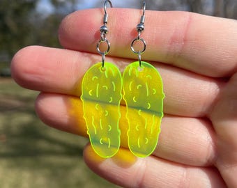 Engraved Pickle Earrings Earrings | Novelty Earrings | Unique Earrings | Fun Earrings | Food Earrings | Acrylic Earrings | Pickles