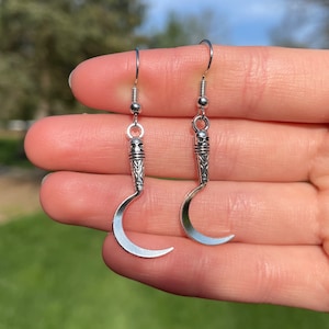 Curved Scythe Earrings | Halloween Earrings | Unique Earrings | Fun Earrings | Cute Earrings | Knife Earrings