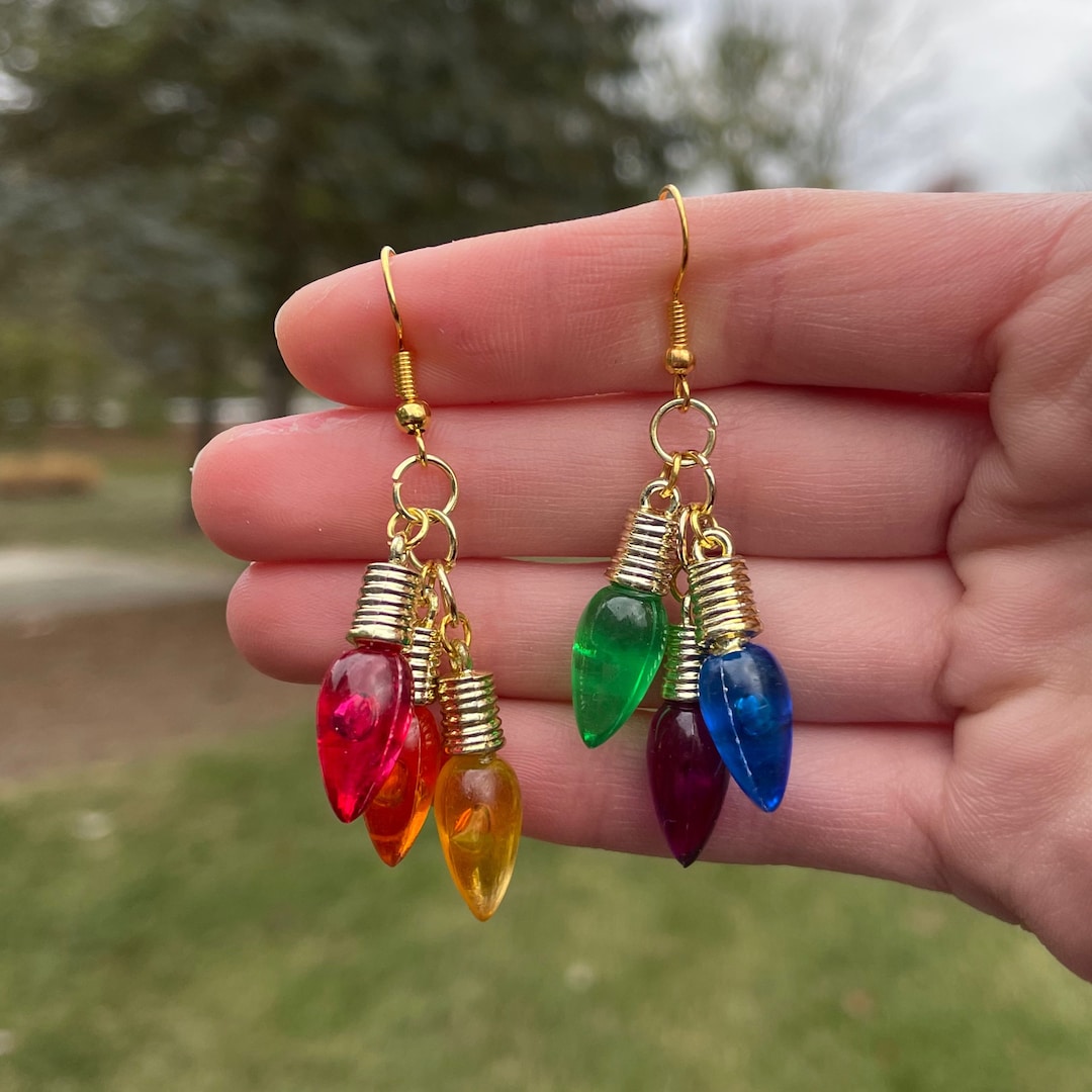 Rainbow Christmas Bulb Chandelier Dangle Earrings | Christmas