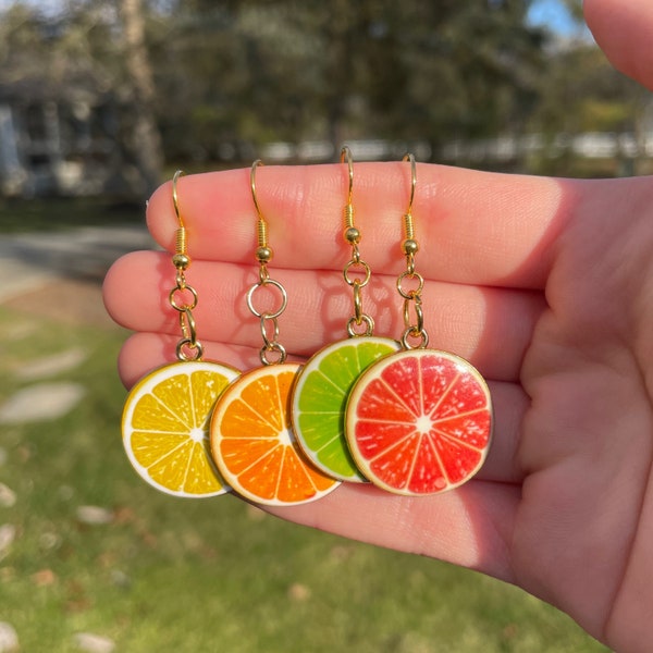 Citrus Fruit Slice Dangle Earrings | Novelty Earrings | Unique Earrings | Fun Earrings | Food Earrings