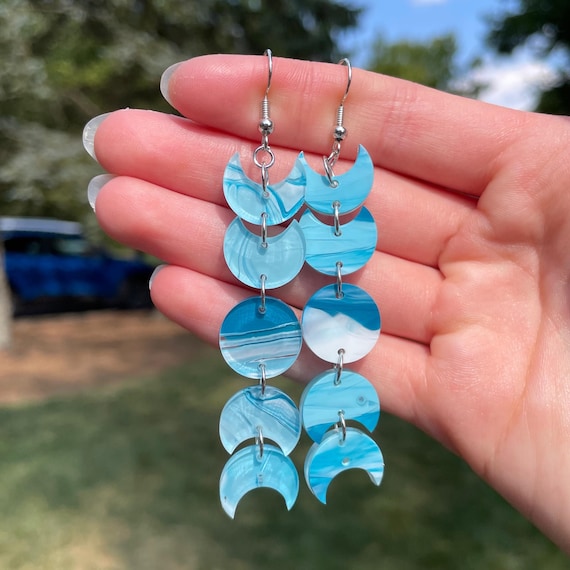Ocean Themed Moon Phase Dangle Earrings Novelty Earrings