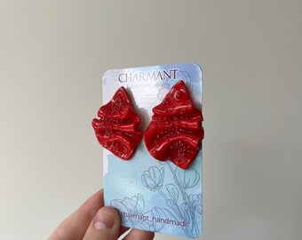 Pendientes llamativos hechos a mano, pendientes geométricos rojos, pendientes de arcilla polimérica, joyas coloridas de verano, joyas de moda