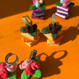 Fairytale book with flower, clay earrings  Book Earrings, book lover gift, dangle earrings, Lightweight earring, gift for her, statement
