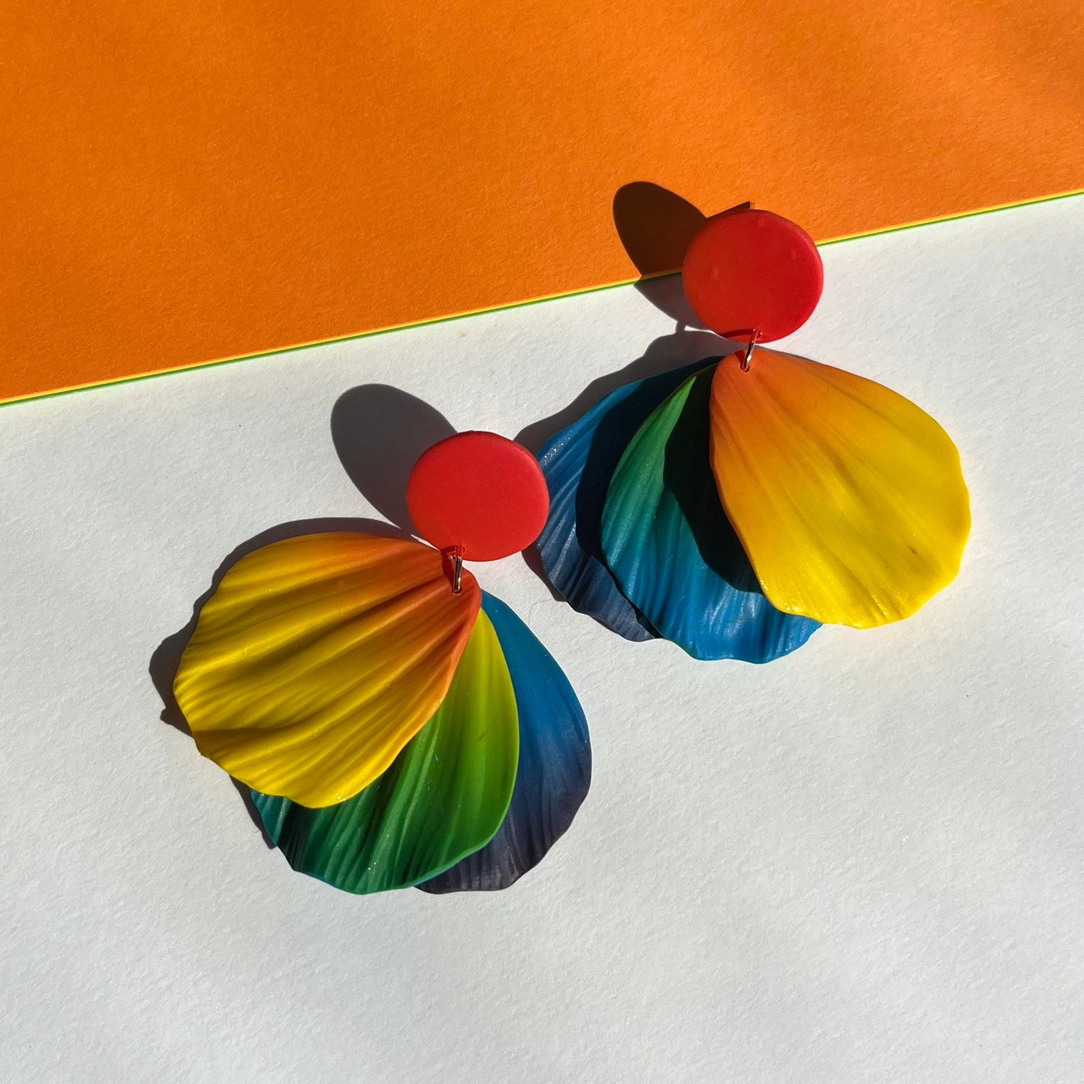 Petals beautiful earrings, statement unique earrings, rainbow earrings /pride earring , polymer clay earring , flower  earrings, Charmant