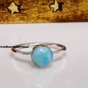 Handmade Larimar Ring: 925 Sterling Silver Boho Statement Ring