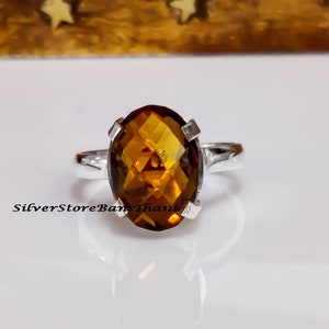 Oval Citrine Ring: Handmade 925 Sterling Silver Boho Statement Ring