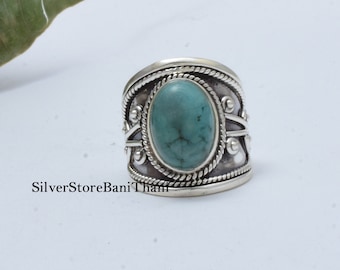 Handmade Sterling Silver Turquoise Ring: Boho Statement Jewelry