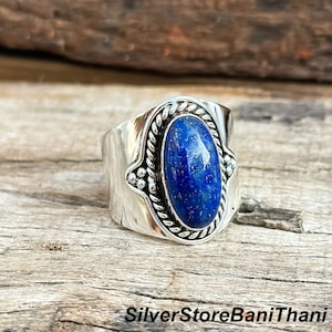 Lapis Lazuli Ring, 925 Sterling Silber Ring, natürlicher Edelstein Ring, handgemachter Ring, Geschenk für sie, Jubiläumsring, Designer Oval Ring Geschenk