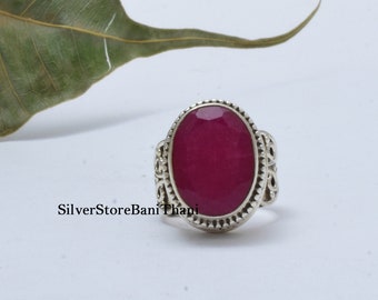 Handmade Oval Ruby Ring: 925 Sterling Silver Boho Ring