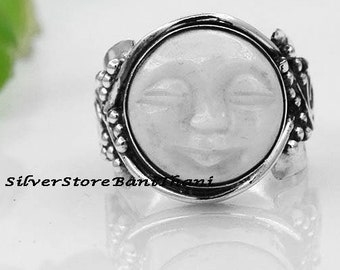 Handmade Moonstone Ring: 925 Sterling Silver Boho Statement Ring