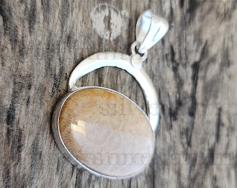 Fossil Coral Pendant: Sterling Silver Gemstone Necklace, Handmade Jewelry