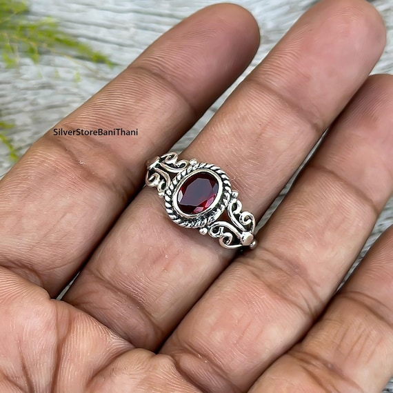 Anello In Argento Sterling 925 Con Pietra Preziosa Granato Fatto A - Foto 8