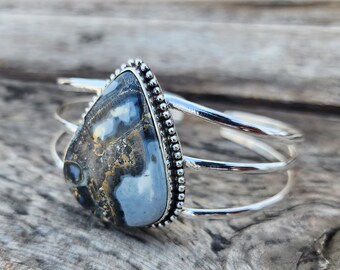 Brazalete de jaspe maliganio: banda de piedras preciosas de plata de ley 925 hecha a mano