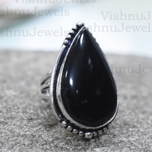 Black Onyx Cabochon Ring: Handmade 925 Sterling Silver Band