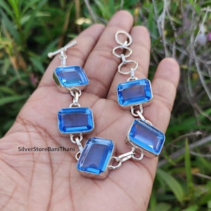 Blue Topaz Gemstone Bracelet, 925 Sterling Silver Bracelet, Women Bangle, Topaz Jewelry, Handmade Bangle, Silver Bracelet, Topaz Bracelet