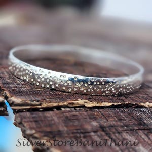 Hammered Sterling Silver Cuff Bangle: Handmade Boho Statement Bracelet