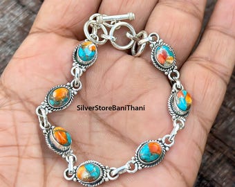 Auster Kupfer Türkis Armband: Handgemachte 925 Sterling Silber Multi Stein