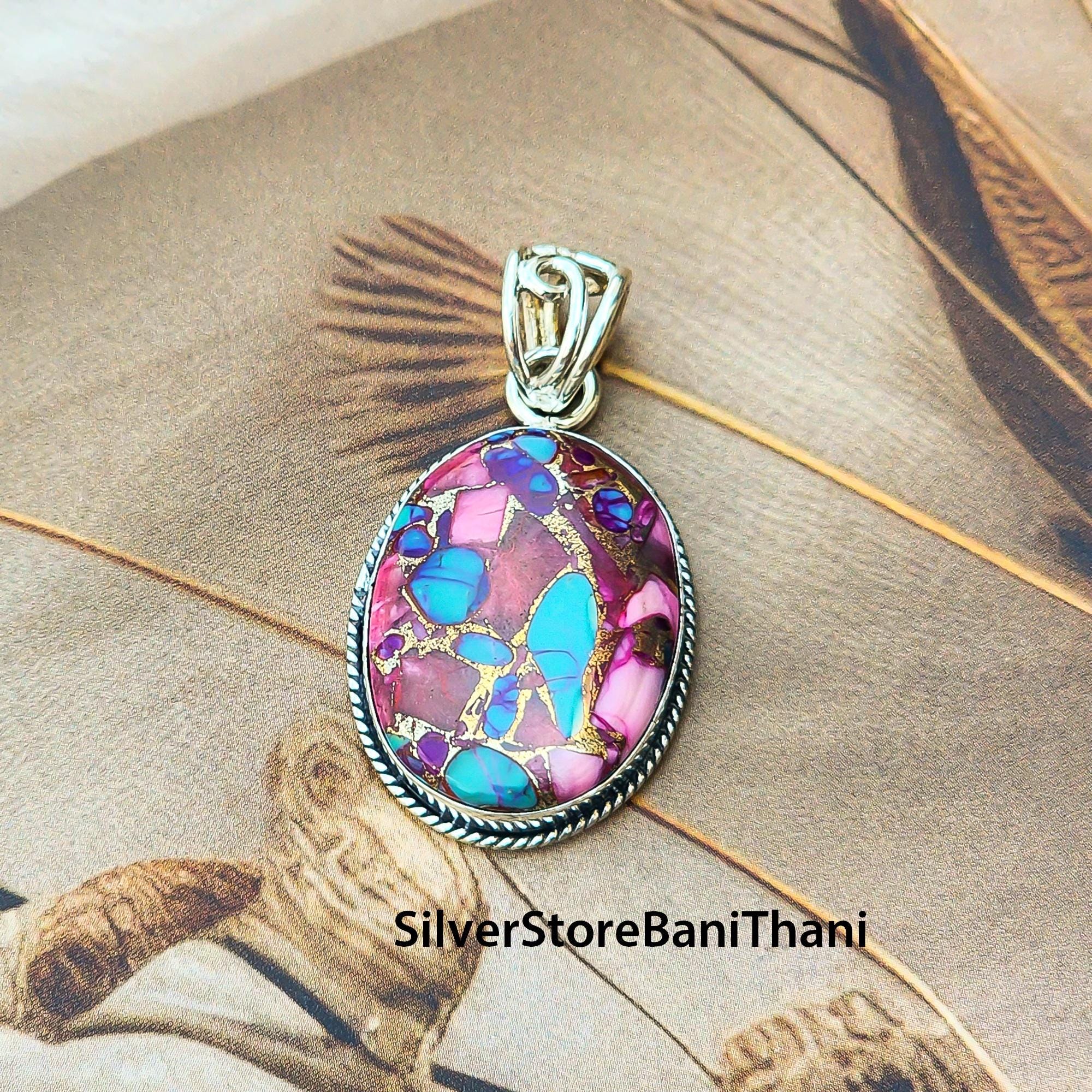 Ciondolo con cabochon rettangolare di Turchese e Argento 925 - Ciondoli