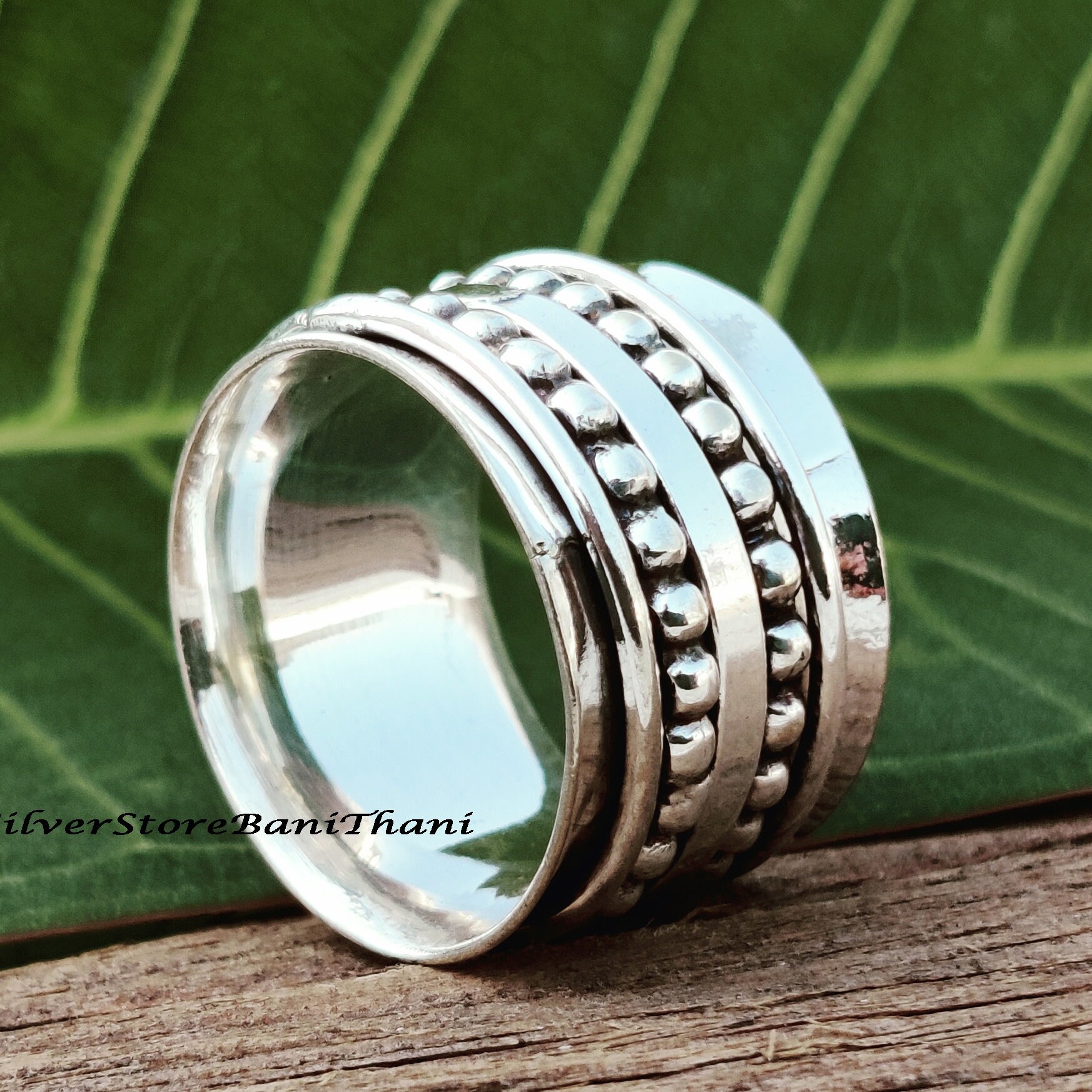 Hammered Sterling Silver Spinner Ring: Wide Band Boho Thumb Ring - Etsy