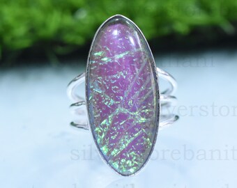 Australian Triplet Opal Ring: Sterling Silver Gemstone Cabochon