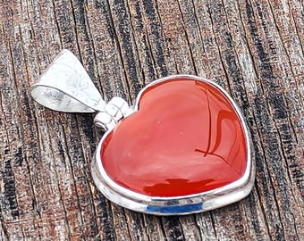 Handmade Heart Carnelian Pendant Necklace: Sterling Silver, Antique Style