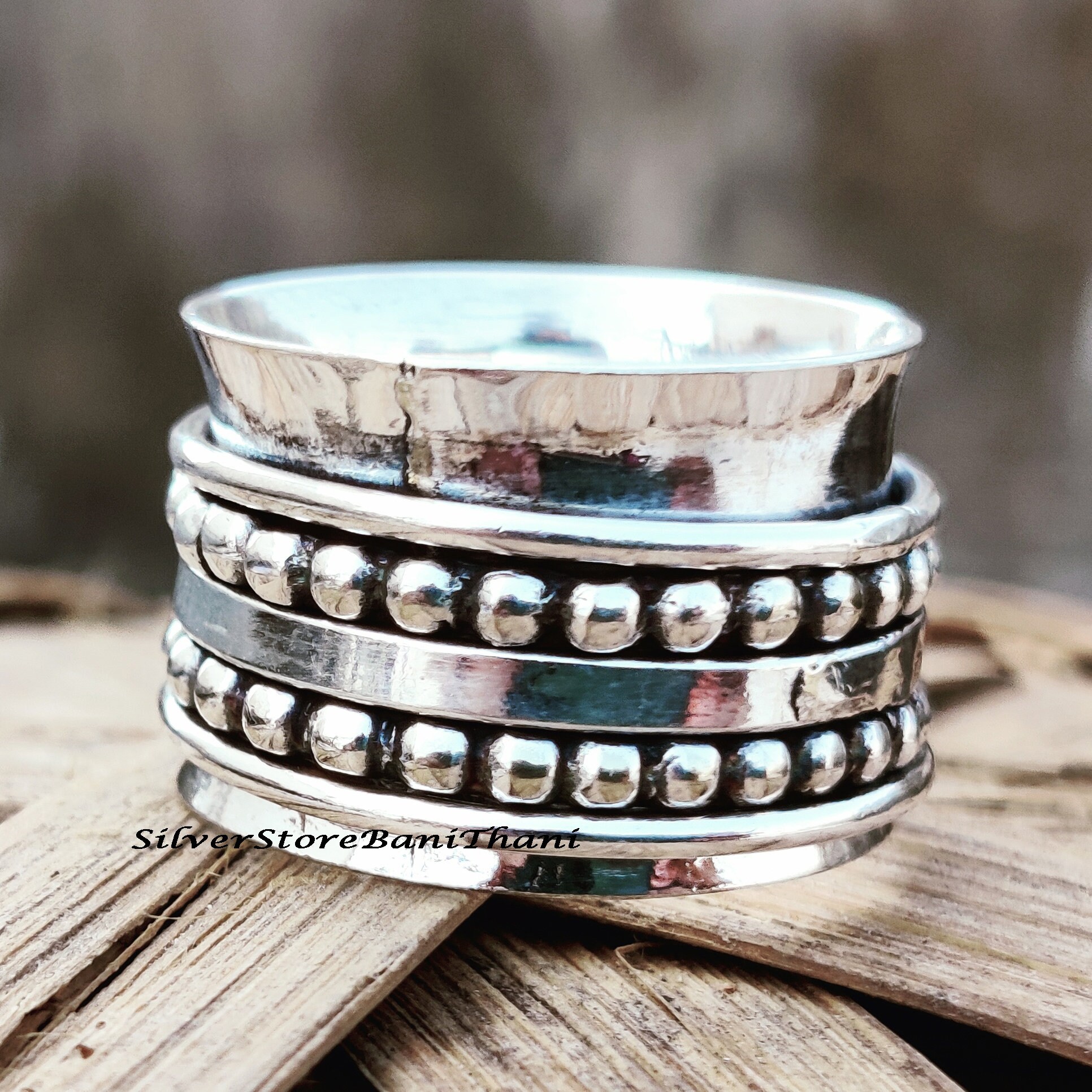 Hammered Sterling Silver Spinner Ring: Wide Band Boho Thumb Ring - Etsy