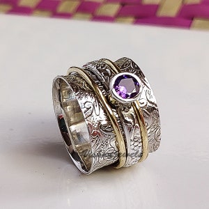 Amethyst Sterling Silver Spinner Ring: Handmade Anxiety Ring