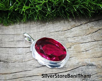 Red Garnet Pendant: 925 Sterling Silver, Antique Style