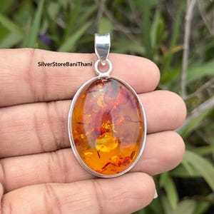 Amber Man Made  Silver Pendant 925 Sterling Silver Pendant Amber Gemstone Pendant Jewelry Designer Amber Handmade Pendant Jewelry Gift For