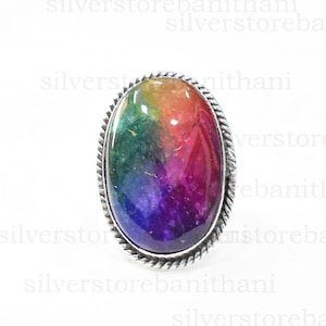 Natural Rainbow Solar Quartz Ring, 925 Sterling Silver, Gemstone Ring, Handmade Ring Jewelry, Birthday Ring Gift For Her For Wedding Jewelry