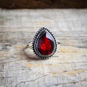 Red Garnet Ring Birthstone Ring, 925 Solid Sterling Silver Ring, Women Jewelry, Handmade Ring Jewelry, Garnet Gemstone Ring, Gift For Her