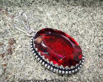 Red Garnet Pendant: Handmade 925 Sterling Silver Necklace