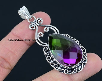 Multi Tourmaline Pendant: Handmade 925 Sterling Silver Boho Necklace