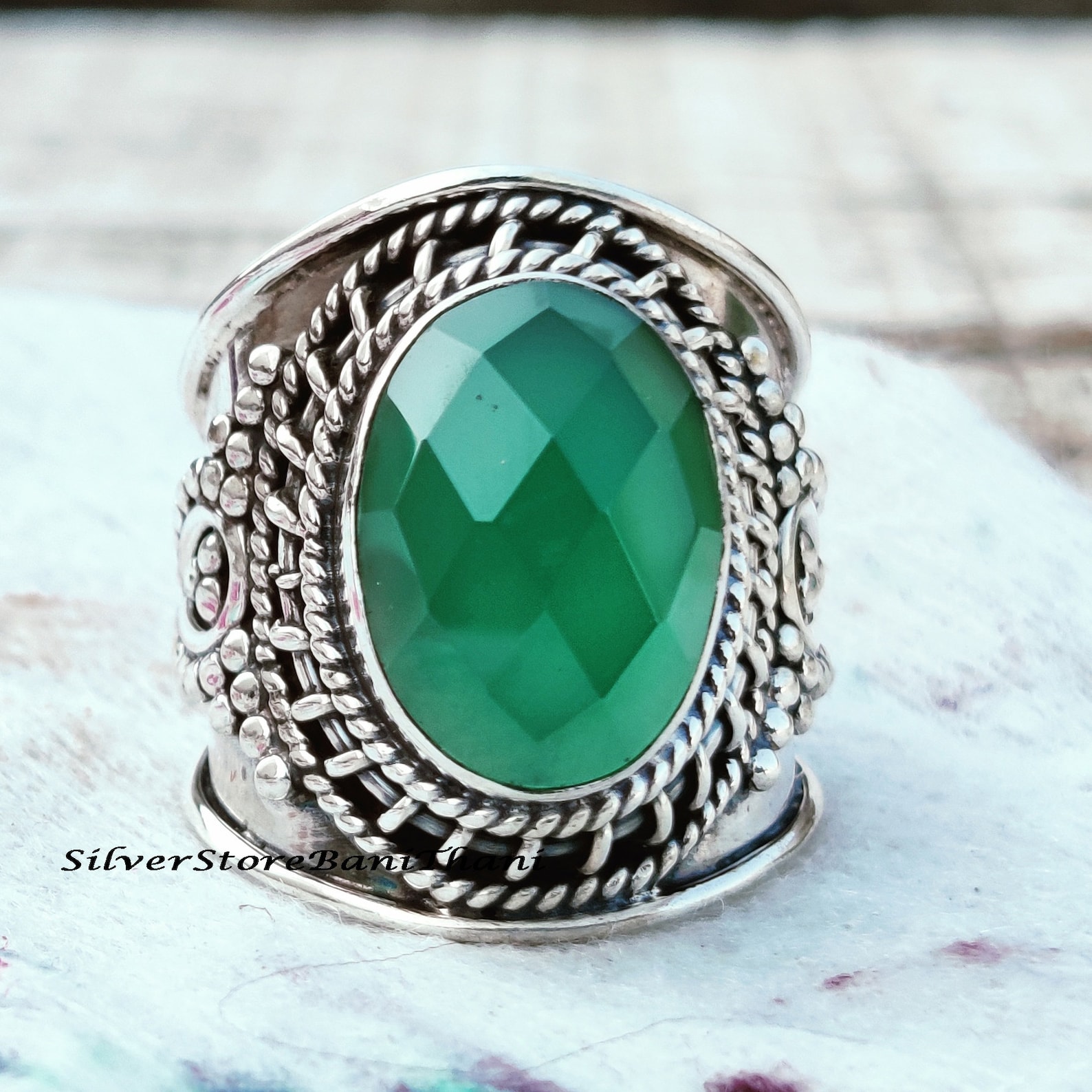 Green Onyx Ring 925 Sterling Silver Ring Genuine Stone Ring Etsy UK