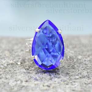 Natural Blue Topaz Pear Stone Silver Ring 925 Sterling Silver Handmade Ring For Women Bohemian Gemstone Rings Handmade Ring Jewelry